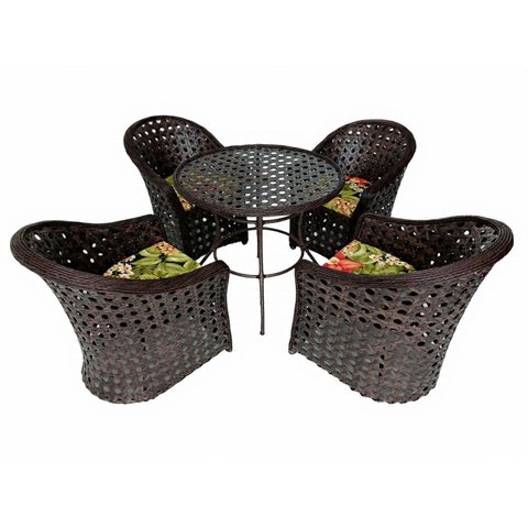 Conjunto 1 Mesa Redonda 90cm 4 Poltronas Fibra Sintética Área Externa Jardim Varanda