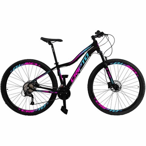 Bicicleta Feminina 17" Aro Aero 29 24v Freios a Disco Suspensão 80mm Guidão Curvo Preto/rosa/azul Pa