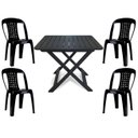 Ver imagem 1 de Mesa Quadrada Dobrável 80x72cm Preta + 4 Cadeiras Vime Empilhável