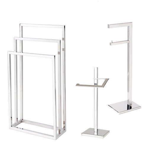Kit de Acessórios com 3 Peças em Aço Inox Polido Linha Larissa com Toalheiro de Piso Triplo