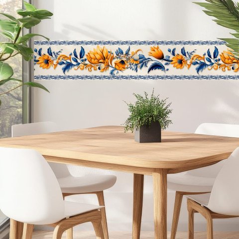 Faixa Decorativa Adesiva (autocolante) - Floral Amarelo Ouro