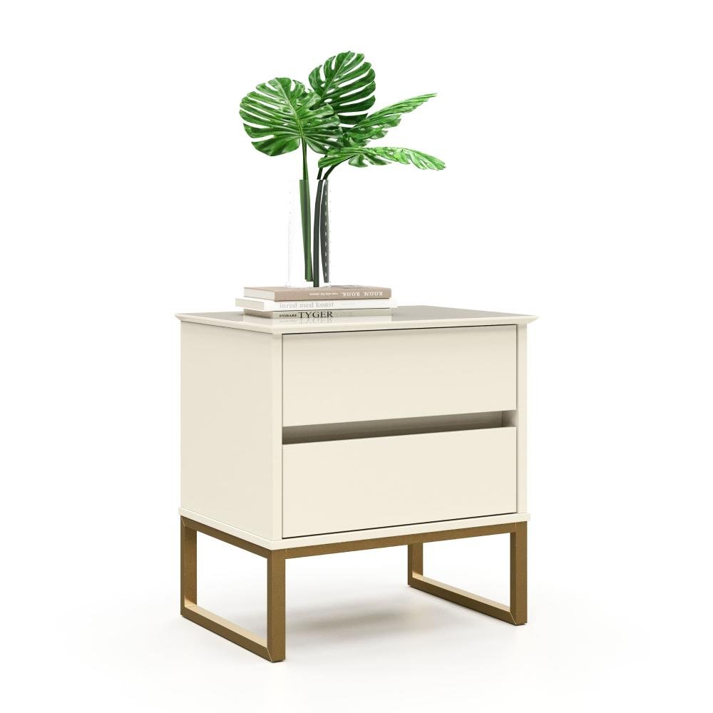 Mesa de Cabeceira Eva 45cm 2 Gavetas Off White/dourado - 2