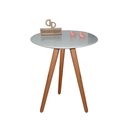 Ver imagem 1 de Mesa de Canto Pés Palito Amadeirado com Tampo Vidro 60cm Off White 50cm