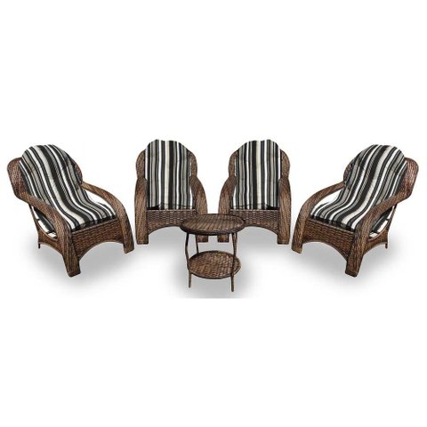 Conjunto de Poltronas Fibra Sintética Espreguiçadeira - 4 Poltronas + 1 Mesa Centro - Tecido Illiman