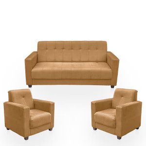 Sofá + 2 Poltrona para Sala de Estar Moderno Confortável Veneza Suede