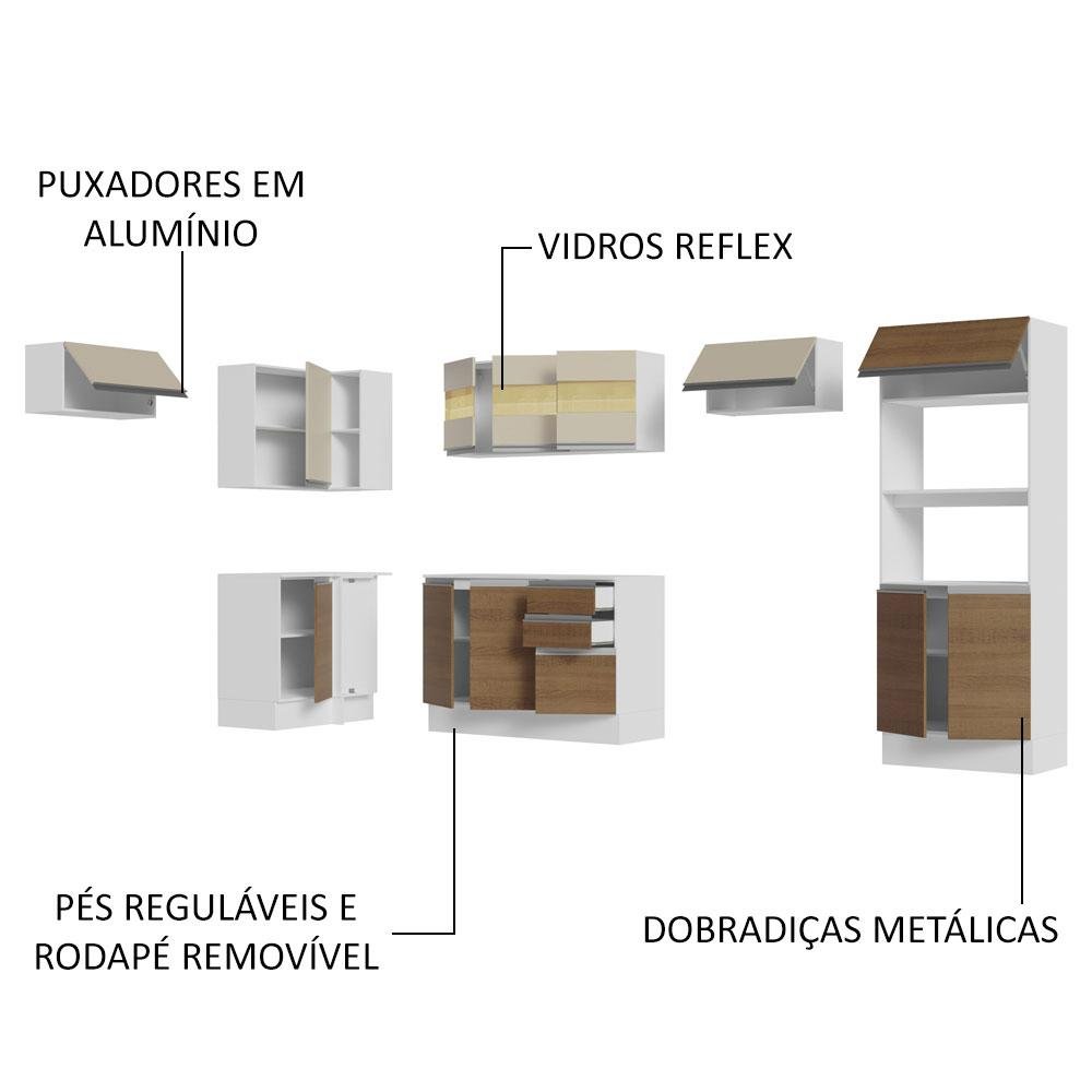 Armário de Cozinha Completa de Canto 100% MDF 447cm Branco/Rustic/Crema Smart Madesa 01 - 5
