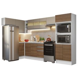 Armário de Cozinha Completa de Canto 100% MDF 447cm Branco/Rustic/Crema Smart Madesa 01 - 3