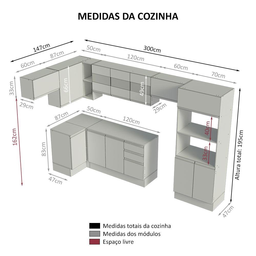 Armário de Cozinha Completa de Canto 100% MDF 447cm Branco/Rustic/Crema Smart Madesa 01 - 4