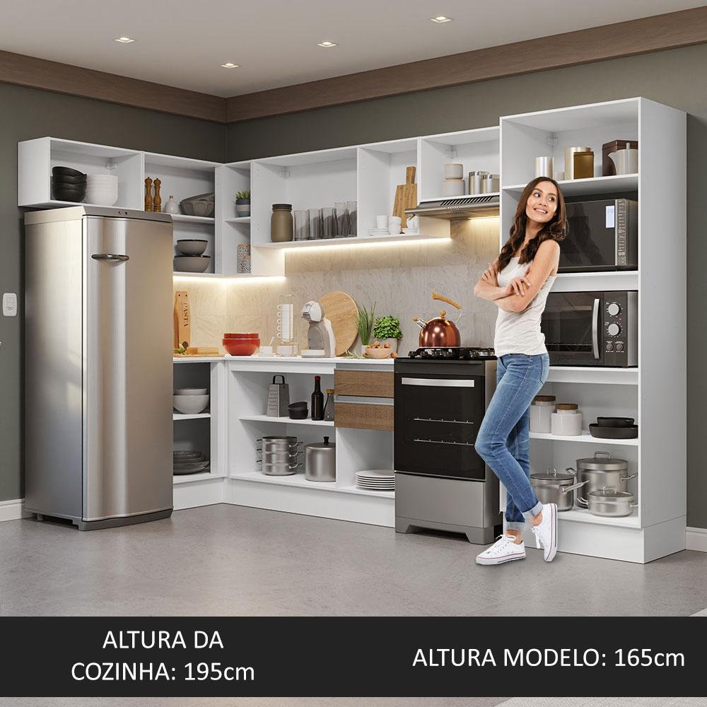 Armário de Cozinha Completa de Canto 100% MDF 447cm Branco/Rustic/Crema Smart Madesa 01 - 6