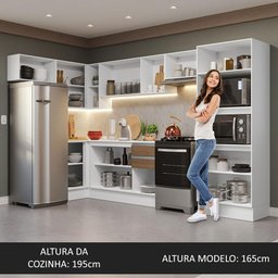 Armário de Cozinha Completa de Canto 100% MDF 447cm Branco/Rustic/Crema Smart Madesa 01 - 6
