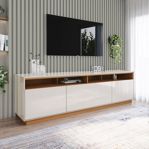 Rack para TV 180cm 3 Portas com Rodízio Off White/Cinamomo Orion