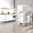 Ver imagem 1 de Conjunto Cozinha Balcão Para Pia e Cooktop 182 Cm Bancada Ilha 140 Cm Adega Nicho MDP Branco - MENU