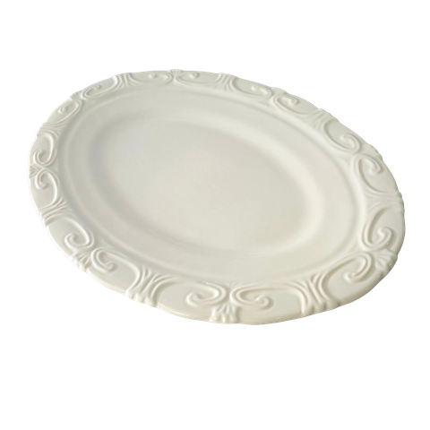 Travessa Oval Grande Rasa Colonial Borda Relevo