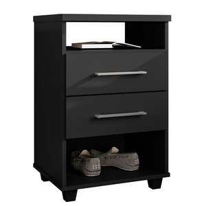 Mesa de Cabeceira para Quarto 2 Gavetas Valente Preto - Saga Decor
