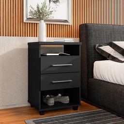 Mesa de Cabeceira para Quarto 2 Gavetas Valente Preto - Saga Decor - 2