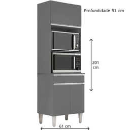 Armário Torre Quente para Cozinha 61 Cm 3 Pt 1 Gav - Andréia: Cinza Fosco - 2