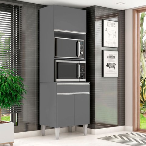 Armário Torre Quente para Cozinha 61 Cm 3 Pt 1 Gav - Andréia: Cinza Fosco