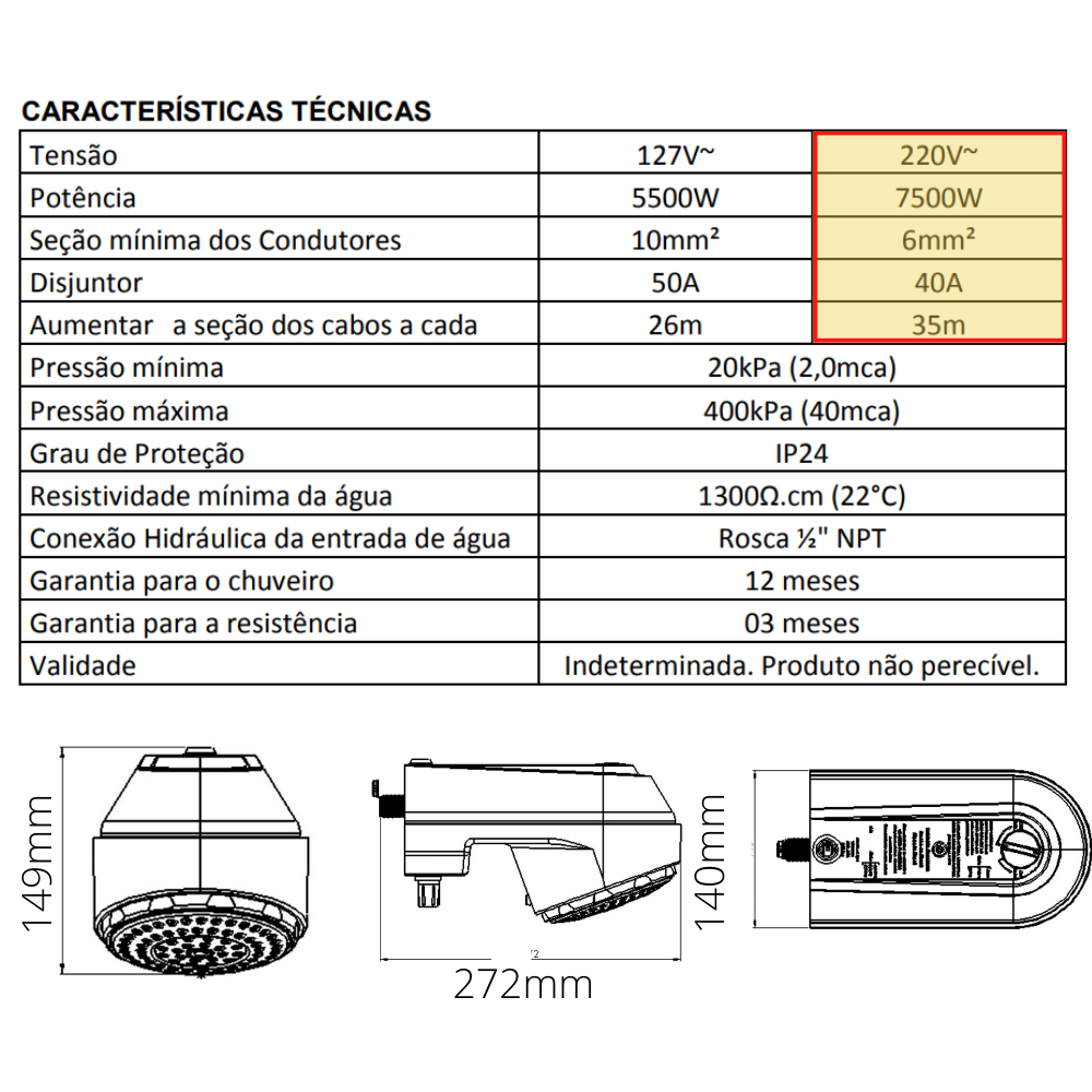 Ducha Eletrônica Branca E-Soft 220V 7500w Enerbras - 8