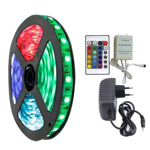 Fita LED RGB Rolo 5m 300 Leds + Controle + Fonte