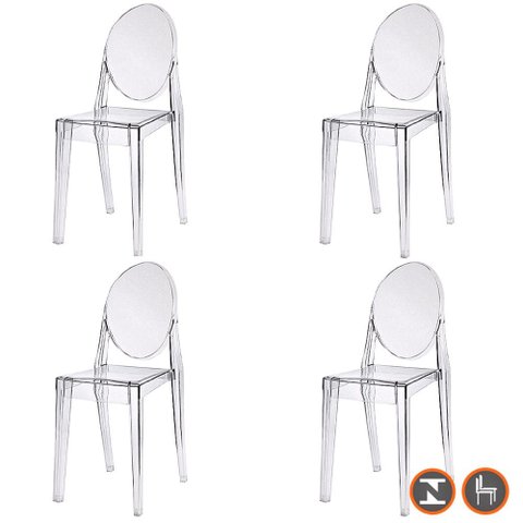 Kit 4 Cadeiras Empilhavel Inmetro Viena Invisible Louis Ghost Fratini Policarbonato Transparente