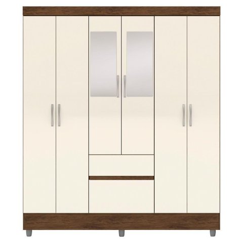 Guarda Roupa Casal 6 Portas 2 Gavetas Espelho 153 Cm Vlr Imbuia Champanhe