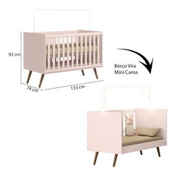 Berço Mini Cama Qencanto Retrô Qmovi Rosa - 3