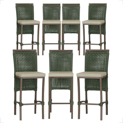 7 Banqueta em Alumínio Roma Marrom Corda Náutica Tecido 7 Verde