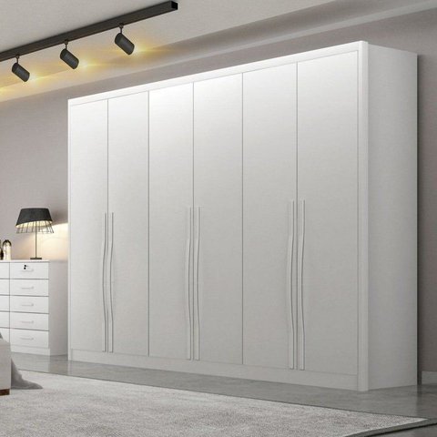 Guarda-Roupa Casal 6 Portas e 6 Gavetas 100% MDF Reno 276x236cm Branco