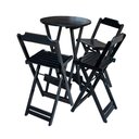 Ver imagem 1 de Jogo de Mesa Bistrô Dobrável em Madeira Maciça com C/3 Banquetas Altas - Preto