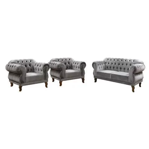 Conjunto Chesterfield Elisabeth Suede Cinza