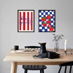 Kit 2 Quadros Cozinha Francesa - Bon Appetit 45x34cm:moldura Preta - 1