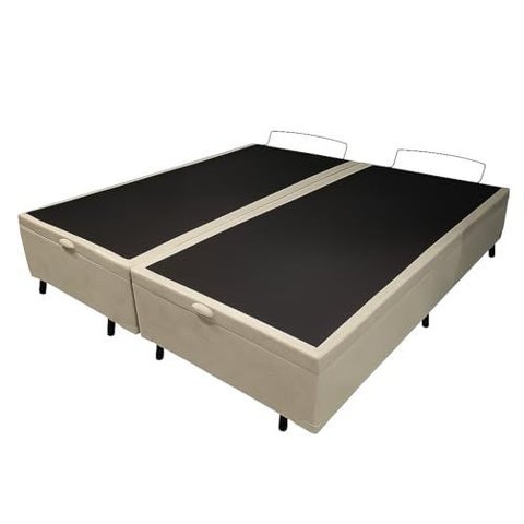 Base de Cama Box com Baú Queen ou King com 6 Pezinhos 2 Puxadores Frontais - Bege - Queen Suede