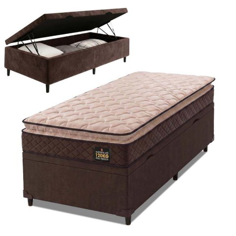 Cama Box Baú Solteiro Colchão Espuma D33 Pillow Top 88x188x60cm Millenium Hellen