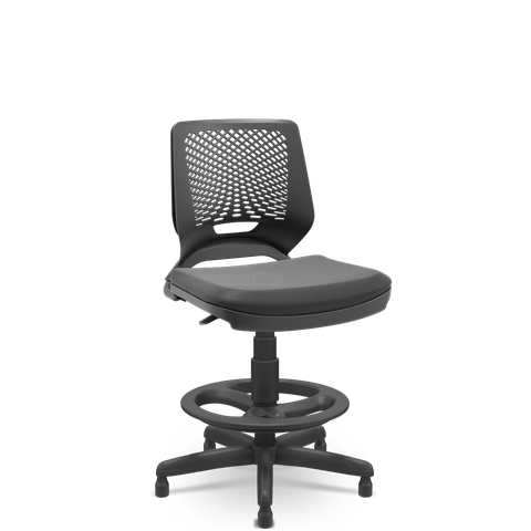 Cadeira Caixa Alta Beezi Plaxmetal Base Standard com Sapatas Encosto Preto Assento T19 Preto