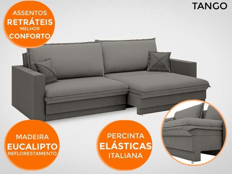 Sofá Tango 2,60M Sem Caixa, Retrátil e Reclinável Velosuede Cinza - Netsofás - 5