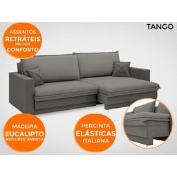 Sofá Tango 2,60M Sem Caixa, Retrátil e Reclinável Velosuede Cinza - Netsofás - 5