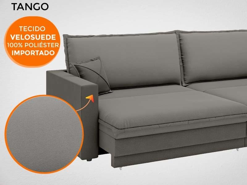 Sofá Tango 2,60M Sem Caixa, Retrátil e Reclinável Velosuede Cinza - Netsofás - 6