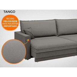 Sofá Tango 2,60M Sem Caixa, Retrátil e Reclinável Velosuede Cinza - Netsofás - 6