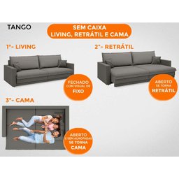 Sofá Tango 2,60M Sem Caixa, Retrátil e Reclinável Velosuede Cinza - Netsofás - 2