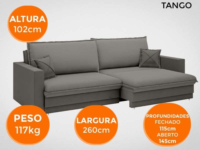 Sofá Tango 2,60M Sem Caixa, Retrátil e Reclinável Velosuede Cinza - Netsofás - 7