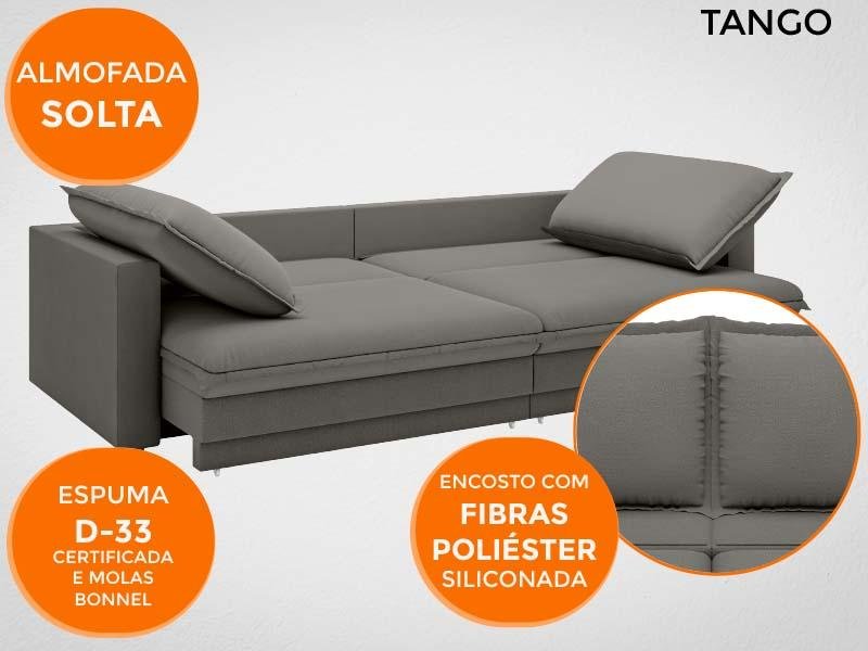 Sofá Tango 2,60M Sem Caixa, Retrátil e Reclinável Velosuede Cinza - Netsofás - 4