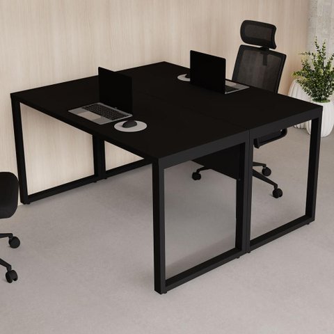 Plataforma de Trabalho 1,40 m X 1,20 m 2 Pessoas Design Industrial 100% MDF F5 Office Cor:Preto