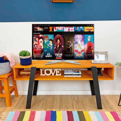 Rack de TV Retrô Woods Carvalho e Preto