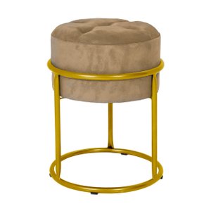 Puff Decorativo Estofado Capitonê Cores em Ferro Dourado:capuccino