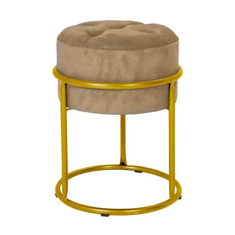 Puff Decorativo Estofado Capitonê Cores em Ferro Dourado:capuccino