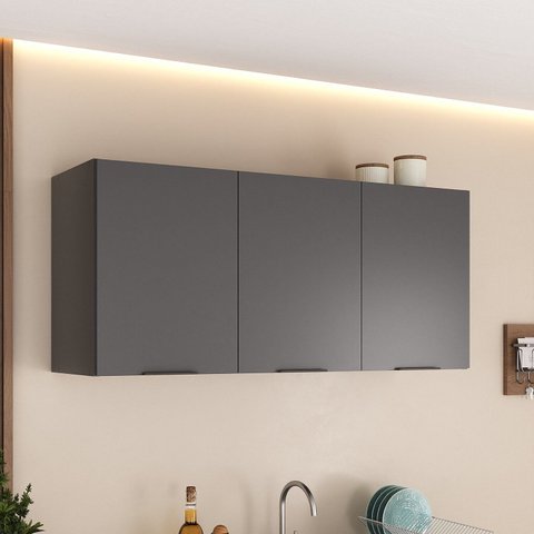 Armário de Cozinha Aéreo 3 Portas 120 cm Yescasa Cinza/Grafite