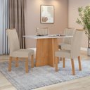 Ver imagem 1 de Conjunto Mesa de Jantar Celebrare 1,20 C/ Vidro e 4 Cadeiras Apogeu Tecido Veludo Naturale Creme