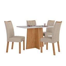 Conjunto Mesa de Jantar Celebrare 1,20 C/ Vidro e 4 Cadeiras Apogeu Tecido Veludo Naturale Creme - 4 Conjunto Mesa de Jantar Celebrare 1,20 C/ Vidro e 4 Cadeiras Apogeu Tecido Veludo Naturale Creme - 4