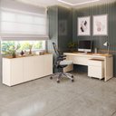 Ver imagem 2 de Conjunto de Escritório Office 3 Peças Mesa Gaveteiro Balcão Hera - Via Nossa - Off White e Cedro