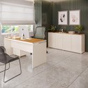 Ver imagem 3 de Conjunto de Escritório Office 3 Peças Mesa Gaveteiro Balcão Hera - Via Nossa - Off White e Cedro
